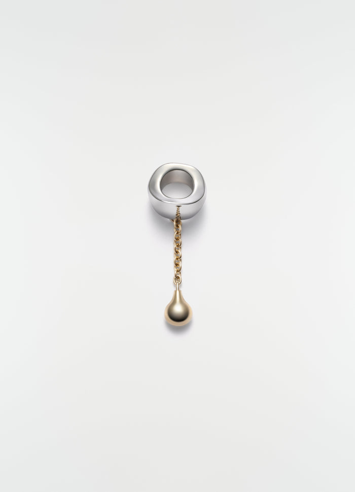 Scarf ornament in silver and brass with chain detail by LEMAIRE on plain white background