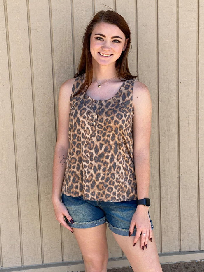 Scoop Neck Henley Tank Top with Outside Seam