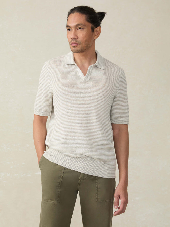 | Short-Sleeve Linen Sweater Polo - Ivory Steel Feeder | Faherty Brand