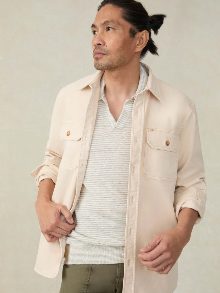 | Short-Sleeve Linen Sweater Polo - Ivory Steel Feeder | Faherty Brand