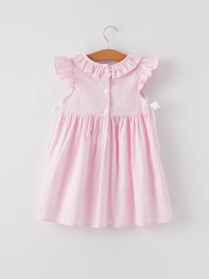 Smocking Easter Embroidered Ruffles Girls Pink Dress