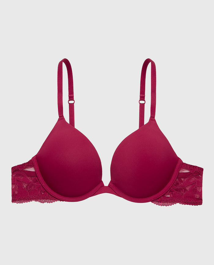 Smooth Push Up Plunge Bra With Charmed Lace Wing in Plum Rose