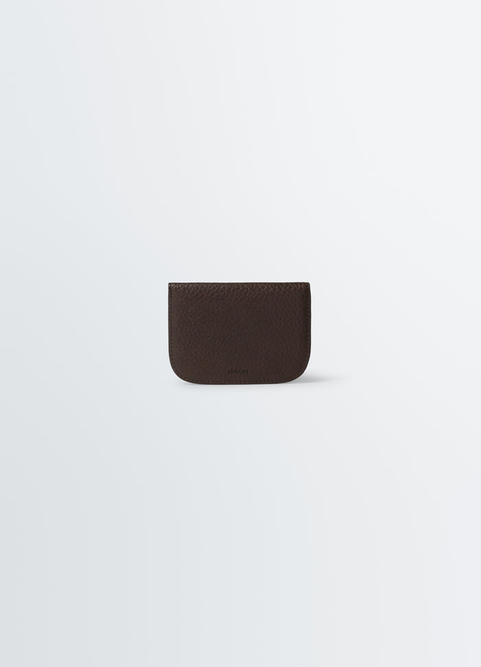 Soft tab card holder in dark brown leather by LEMAIRE front view on plain white background