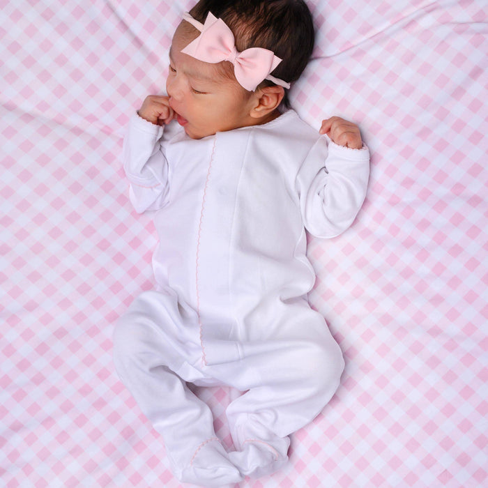 Solid Essentials White,Pink trim Footie magnolia baby