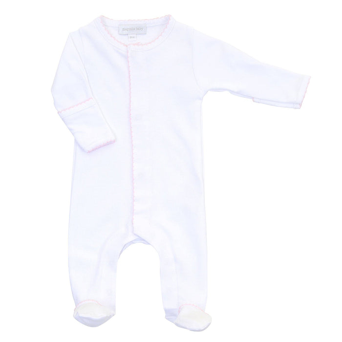 Solid Essentials White,Pink trim Footie magnolia baby