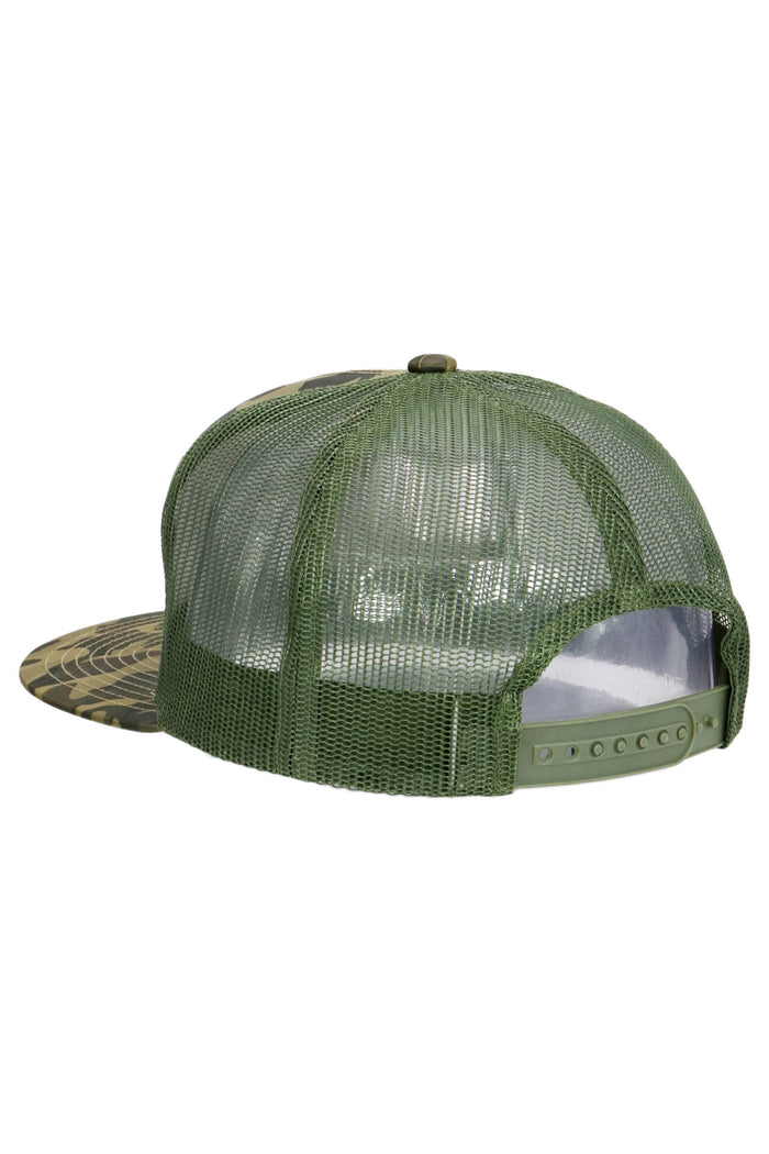 Solid Front Nylon Camo 7 Panel Flat Trucker Hat