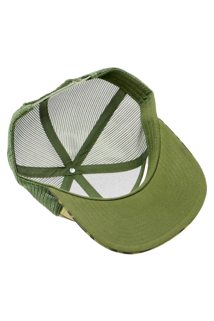 Solid Front Nylon Camo 7 Panel Flat Trucker Hat