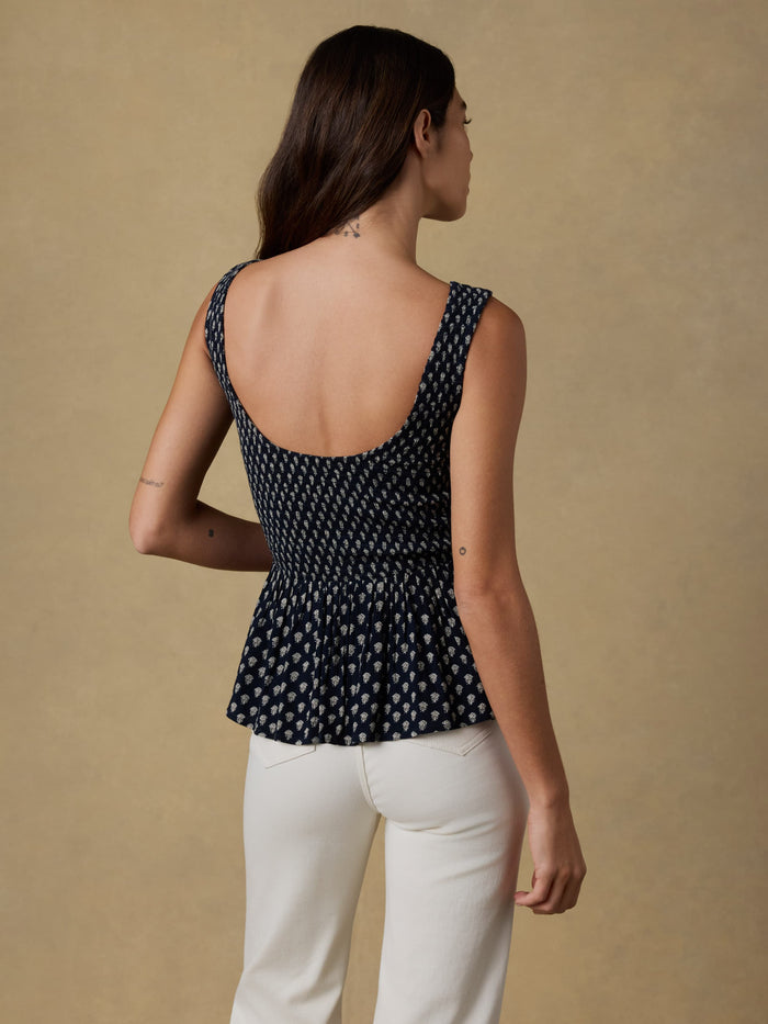 | Sophia Smocked Top - Navy Lotus Floral | Faherty Brand