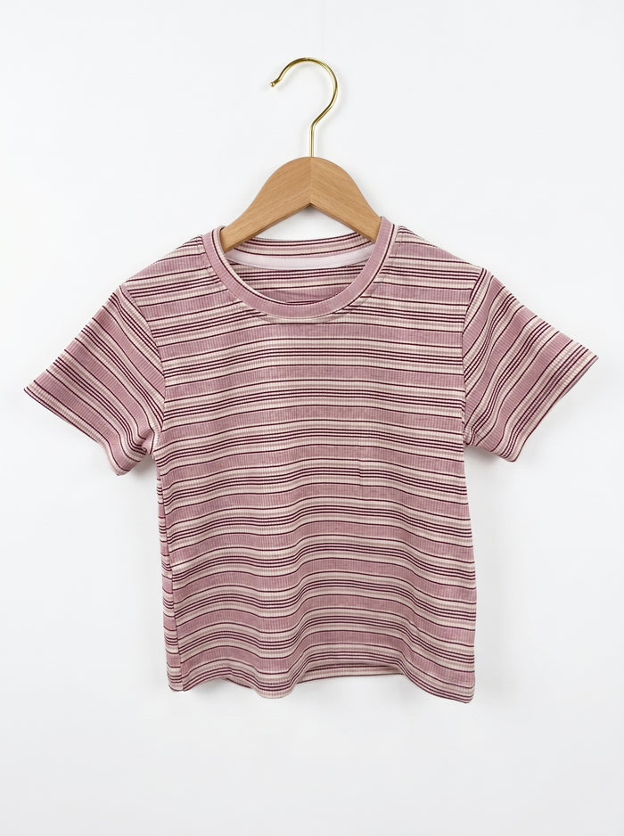 🩵 Stripe Tee & Denim Overall Dress Set