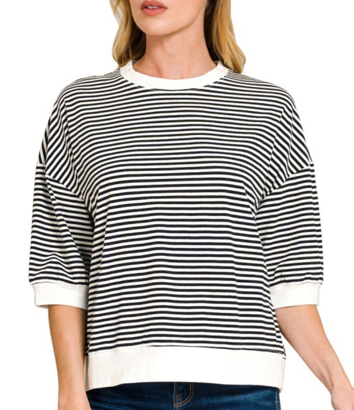 Striped banded top black