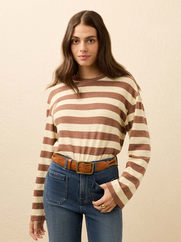 | Sunwashed Organic Long-Sleeve Retro Tee - Nutmeg Stripe | Faherty Brand