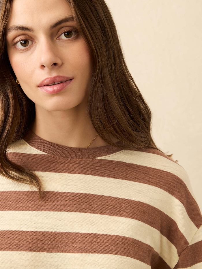 | Sunwashed Organic Long-Sleeve Retro Tee - Nutmeg Stripe | Faherty Brand