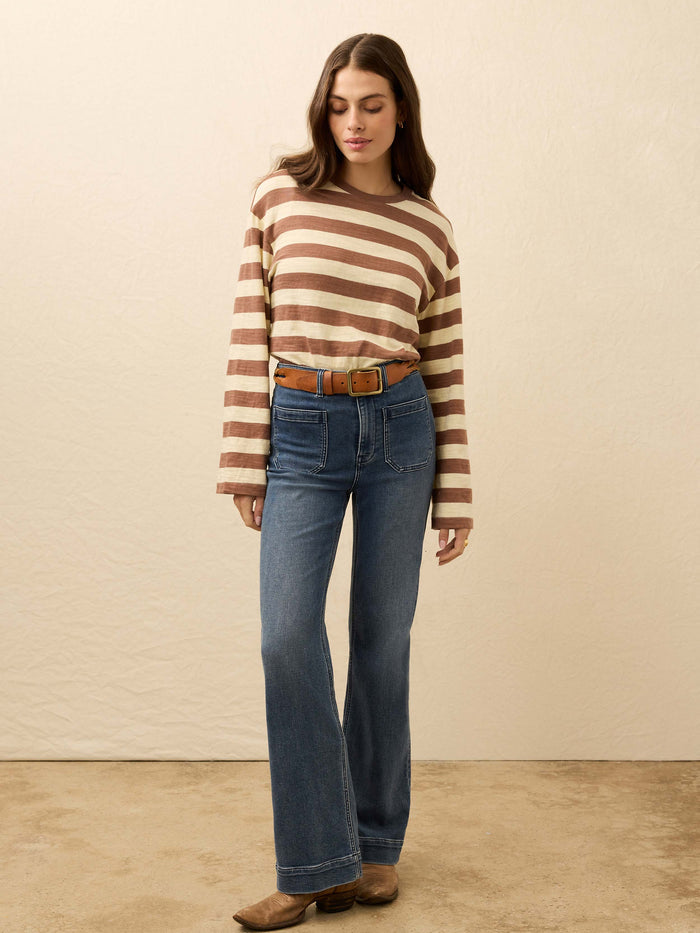 | Sunwashed Organic Long-Sleeve Retro Tee - Nutmeg Stripe | Faherty Brand