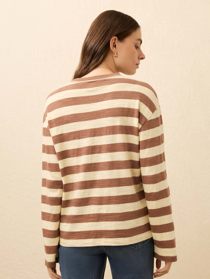 | Sunwashed Organic Long-Sleeve Retro Tee - Nutmeg Stripe | Faherty Brand