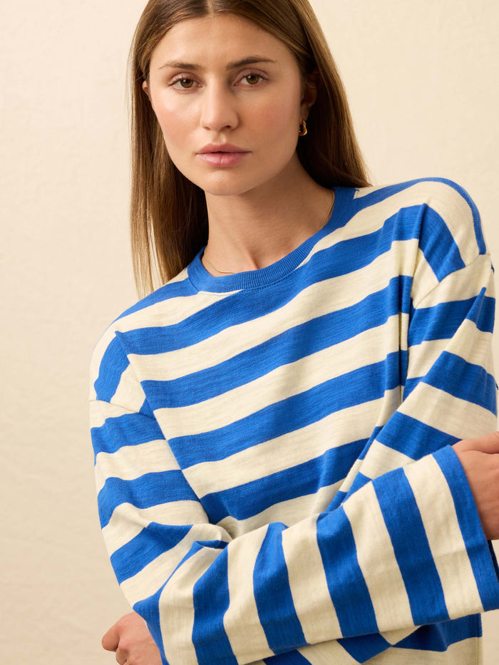 | Sunwashed Organic Long-Sleeve Retro Tee - Sea Stripe | Faherty Brand