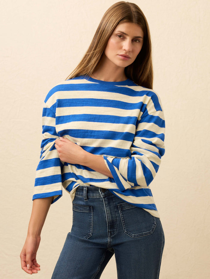| Sunwashed Organic Long-Sleeve Retro Tee - Sea Stripe | Faherty Brand