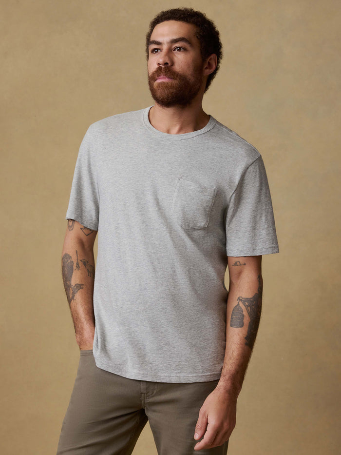 | Sunwashed Regenerative Pocket Tee - Granite Heather | Faherty Brand