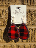 Teardrop Buffalo Plaid Wooden Earrings