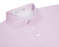 The Atwood Shirt: Cabernet features a white base with pink micro-print, white buttons, and a structured spread collar, showcasing Holderness & Bourne's signature fit.
