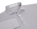 The Burke Shirt: Gray & White, featuring narrow stripes, a structured spread collar, three-button placket, cuffed sleeve, and Holderness & Bourne label, offers UPF 50+ protection.