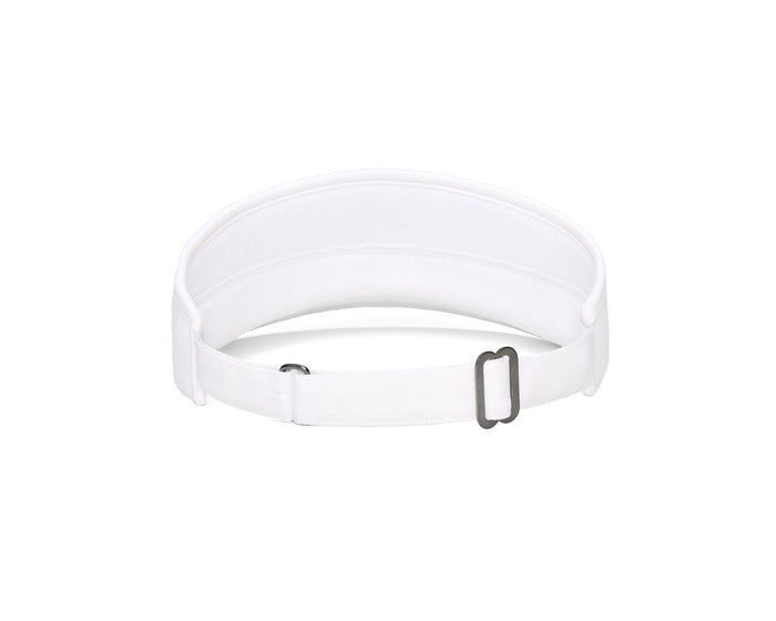 The Cocktail Tour Visor: White with HB Icon features a high crown, adjustable gunmetal buckle, and moisture-wicking terry cloth sweatband.