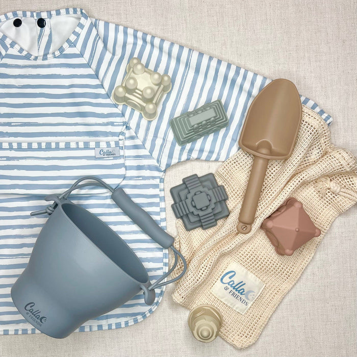 The Grayson Long Sleeve Bib - Brush Stripes: Powder Blue