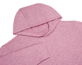 The Hamilton Hoodie: Heathered Cabernet & White, showcases a close-up of its hood, sleeve cuff, and neckline, highlighting the fine-striped, heathered knit fabric.