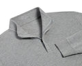 The Harper Quarter-Zip: Heathered Gray pullover features a soft, fleecy interior, standing collar, ribbed cuffs, and a partially open quarter-zip for versatile comfort.
