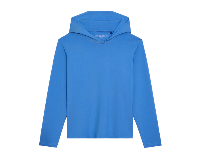 The Jackson Boys Hoodie: Horizon Blue, a sleek, long-sleeved hooded top in soft, stretchy fabric, designed for performance with UPF 50+ protection.