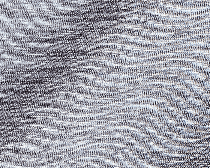 The Laidlay Crewneck: Heathered Gray, showing a macro view of its grey knitted fabric, highlighting the soft and stretchy heathered texture.