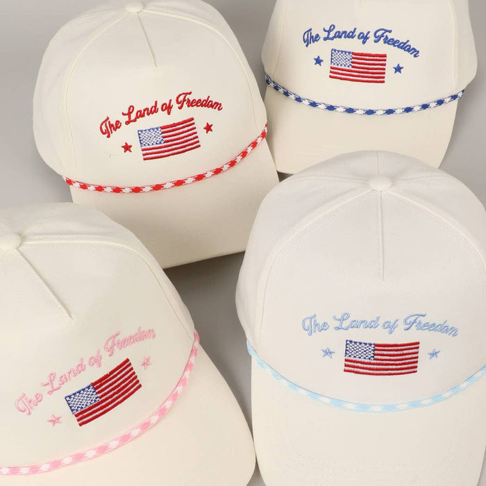 The Land of Freedom Flag Embroidered Trucker Hat: ROYAL BLUE / ONE SIZE