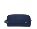The Littler Dopp Kit: Navy Ballistic - Slate Blue Embroidery, featuring a monogram, top zipper, side handle, and water-resistant interior and exterior.