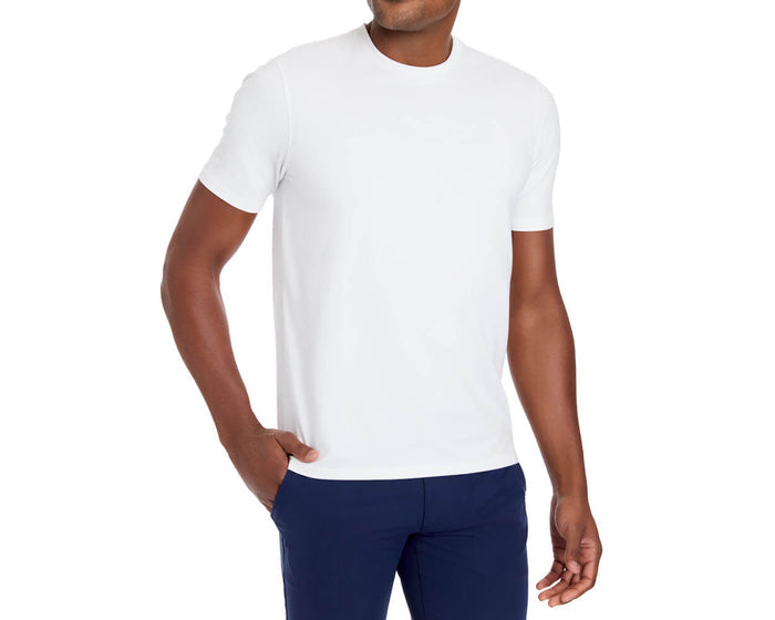 Man wearing Holderness & Bourne Men’s Pima Cotton White T-Shirt