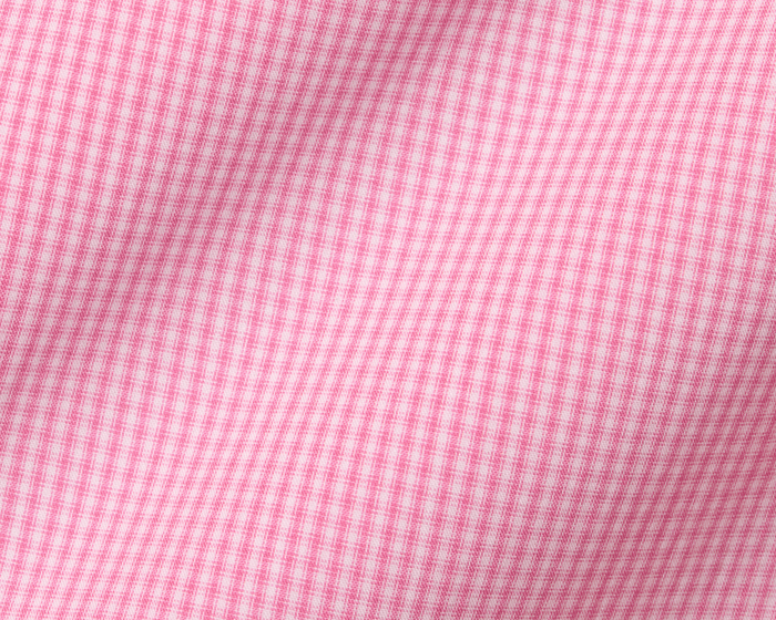 The McAllister Shirt: Belmont features a close-up of pink and white gingham fabric, highlighting its crisp, wrinkle-resistant weave and soft drape.