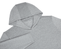 The Stowe Hoodie: Heathered Gray, showing a soft, knit texture with a V-insert neckline, long sleeves, and athletic drop-tail hem, ideal for layering.
