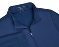 Blue jacket with a brand label on a white background