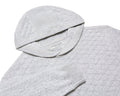 The Wallace Boys Hoodie Sweater: Heathered Gray, featuring a textured knit with ribbed cuff, hood, and jacquard pattern, crafted from soft Egyptian cotton.