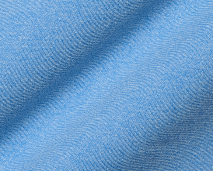 Close-up of The Westland Boys Quarter-Zip in Heathered Vista Blue, showcasing its soft, light-blue knit fabric with a gentle drape.