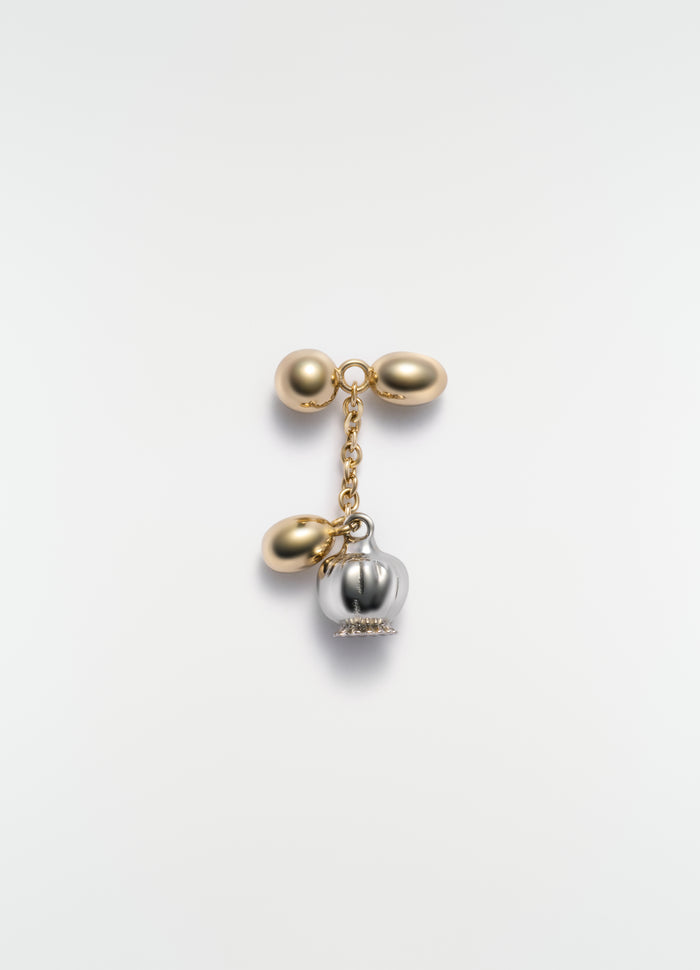 Thistle buttonhole ornament in gold and silver brass with chain detail by LEMAIRE on white background