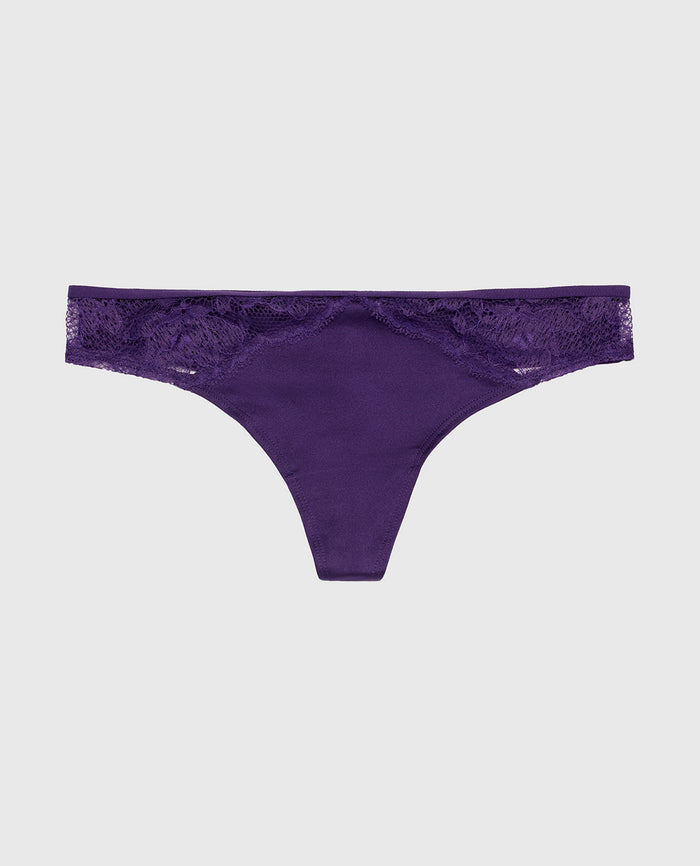 Thong Panty with Lace Micro Trim in Petunia Purple