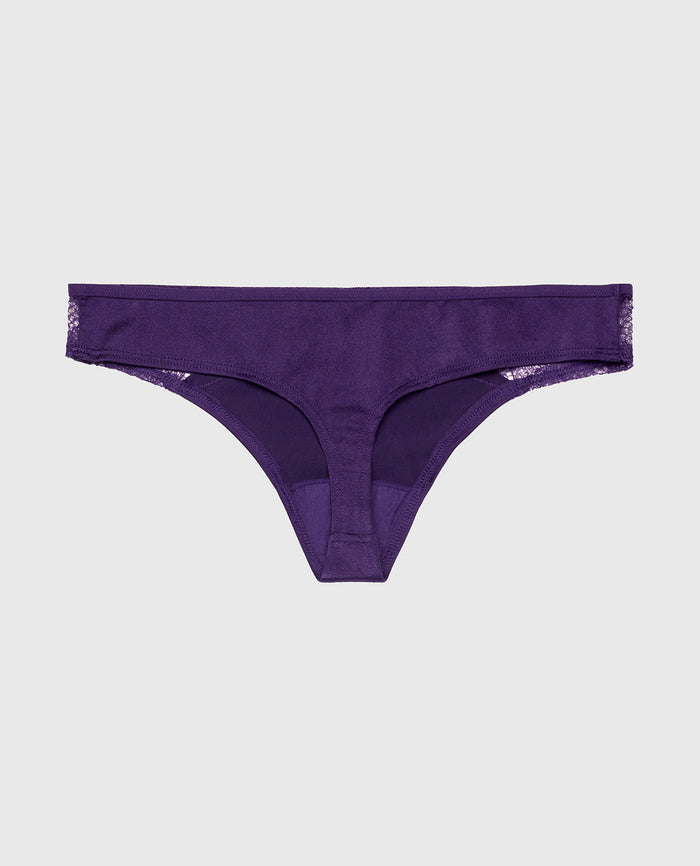 Thong Panty with Lace Micro Trim in Petunia Purple