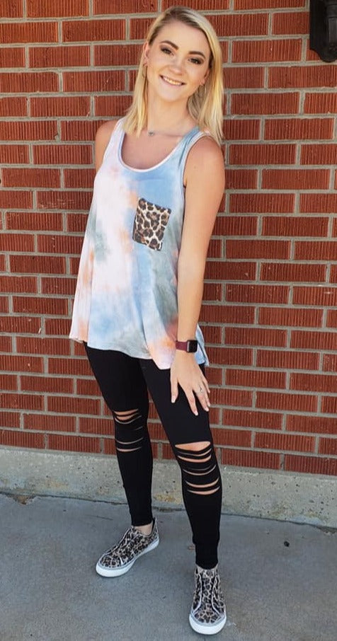 Tie Dye Leopard Racer Back Tank