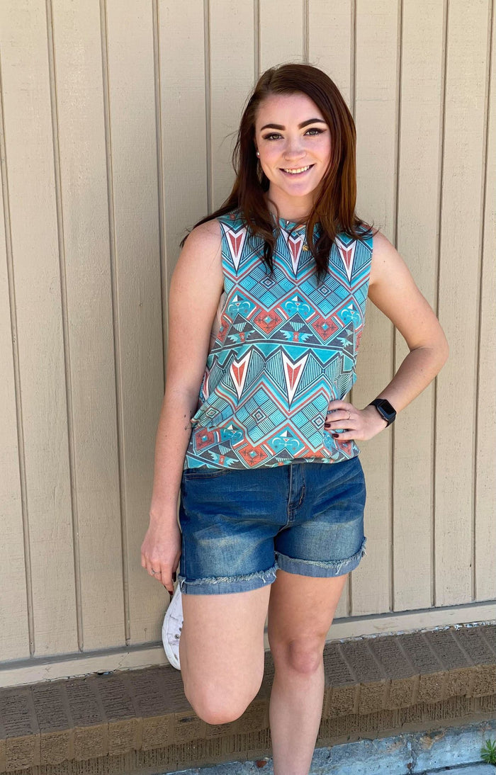 Turq. Aztec Low cut Tank