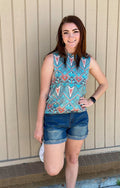 Turq. Aztec Low cut Tank