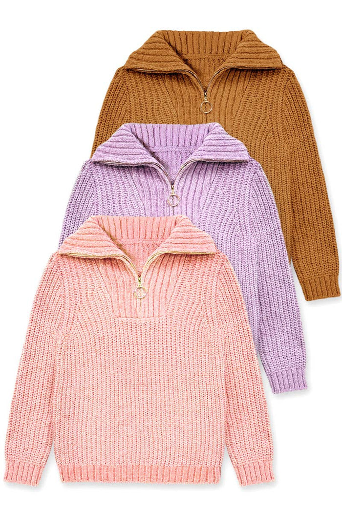 TWS-Y25-9036T Toddler's Pullover Lurex Sweater w/ Zip Front