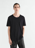 Scoop-neck black ribbed jersey T-shirt LEMAIRE worn by a model front view main look
