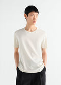Scoop-neck white ribbed jersey t-shirt LEMAIRE worn by model front view main look