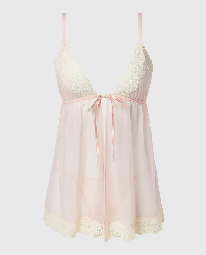 Unlined Triangle Babydoll in Timeless Lace with Mesh in Crystal Pink