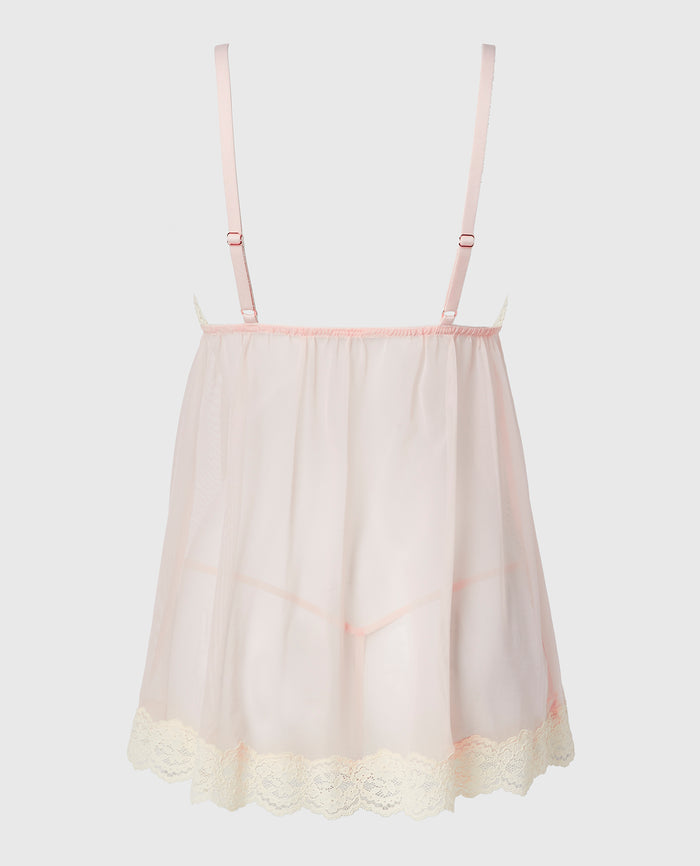 Unlined Triangle Babydoll in Timeless Lace with Mesh in Crystal Pink