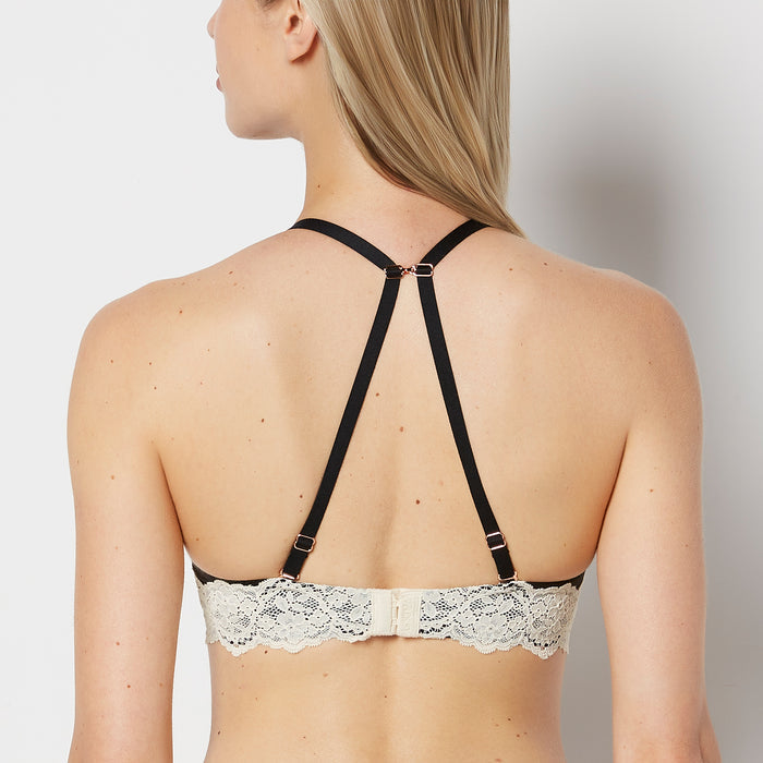 Up 2 Cup Plunge Bra with Timeless Lace Trim in Tuxedo Black